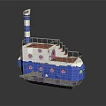 Colorful Blue And White Toy Boat With Chimney Deck Stairs And Round Windows