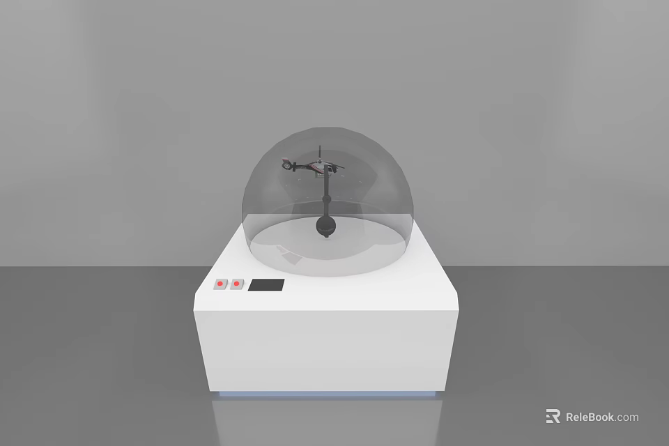 White Square Base Equipment Featuring Transparent Dome Cover Internal Mechanical Device And Control Buttons 3d model