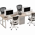 Modern Office Desk Workstation With Ergonomic Mesh Chairs Multiple Computer Monitors Keyboard And Mouse 3d model