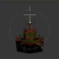 Red Scale Model Ship With Detailed Deck Structure And Chimney On Gray Background 3d model