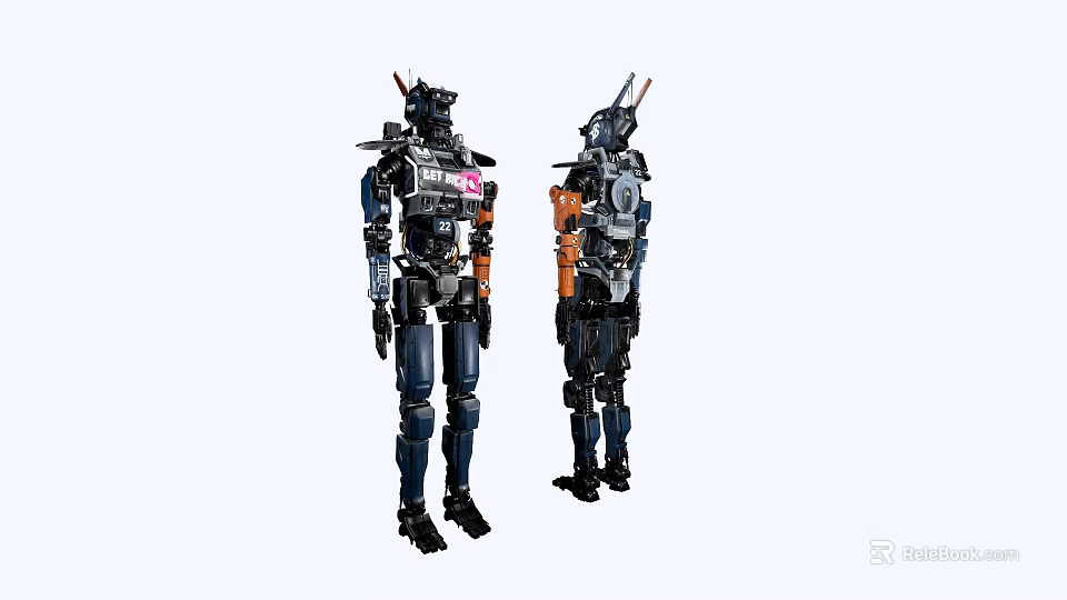 Smart Machines Two Robotic Figures With Mechanical Structure And Colored Components 3d model