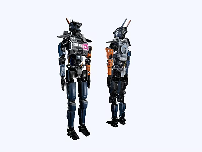 Smart Machines Two Robotic Figures With Mechanical Structure And Colored Components 3d model