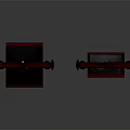 Red Display Shelves with Sturdy Red Frames and Black Display Panels