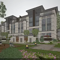 Modern Townhouse Exterior Architecture With Multi Story Stone Facade Large Windows And Landscaped Greenery