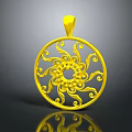 Elegant Gold Circular Pendant With Intricate Spiral Patterns And Decorative Center