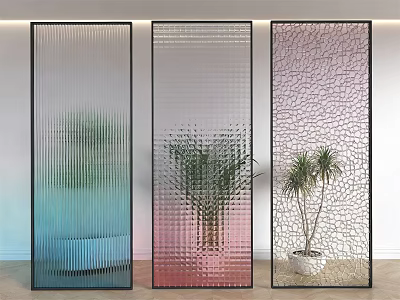Modern Glass Room Dividers With Textured Patterns And Indoor Plants 3d model