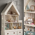 Detailed Dollhouse Interior With Multiple Rooms Miniature Furniture Sofa Bed Cabinets Decorative Wallpaper And Ornaments