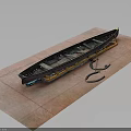 Detailed Wooden Boat Model Displayed on Red Platform with Yellow Support Frames