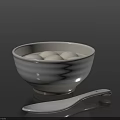 White Bowl With Glutinous Rice Balls And White Spoon On Dark Background