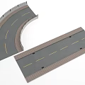 Curved and Straight Road Models with Gray Pavement Yellow Lane Lines and Brick Edges