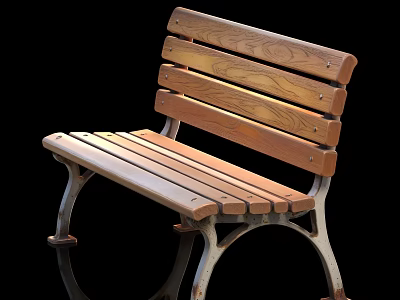 Wooden Bench With Metal Frame And Natural Wood Grain Design On Black Background 3d model