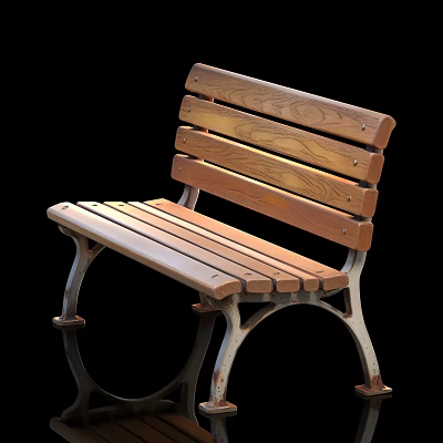 Wooden Bench With Metal Frame And Natural Wood Grain Design On Black Background 3d model