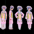 Group of Women in Traditional Pink Costumes with Intricate Headdresses and Embroidered Details