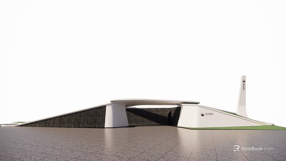 Modern Entrance Gate Design With Sleek White Structure And Stone Wall Elements 3d model