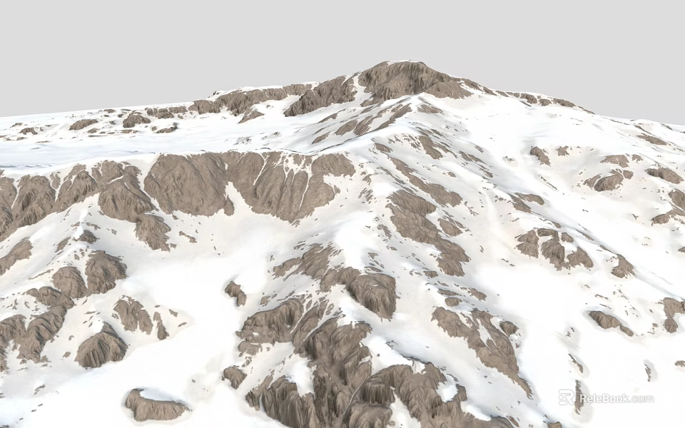 Natural Snowy Mountain Terrain With Snow Covered Peaks And Rocky Outcrops 3d model 
