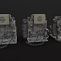Three Vintage Telephones Retro Wired Design With Rotary Dial And Coiled Cables