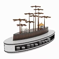 Decorative Model Ship With Multiple Wooden Masts And Detailed Base Structure 3d model