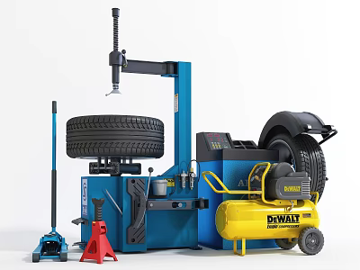 Car Repair Hardware Tools Including Tire Changer Air Compressor and Jack 3d model