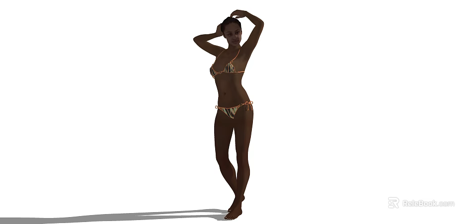 A Woman in Bikini Standing with Hands Raised Above Head and Brown Skin 3d model 