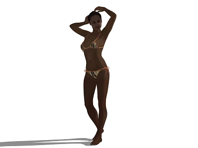 A Woman in Bikini Standing with Hands Raised Above Head and Brown Skin 3d model