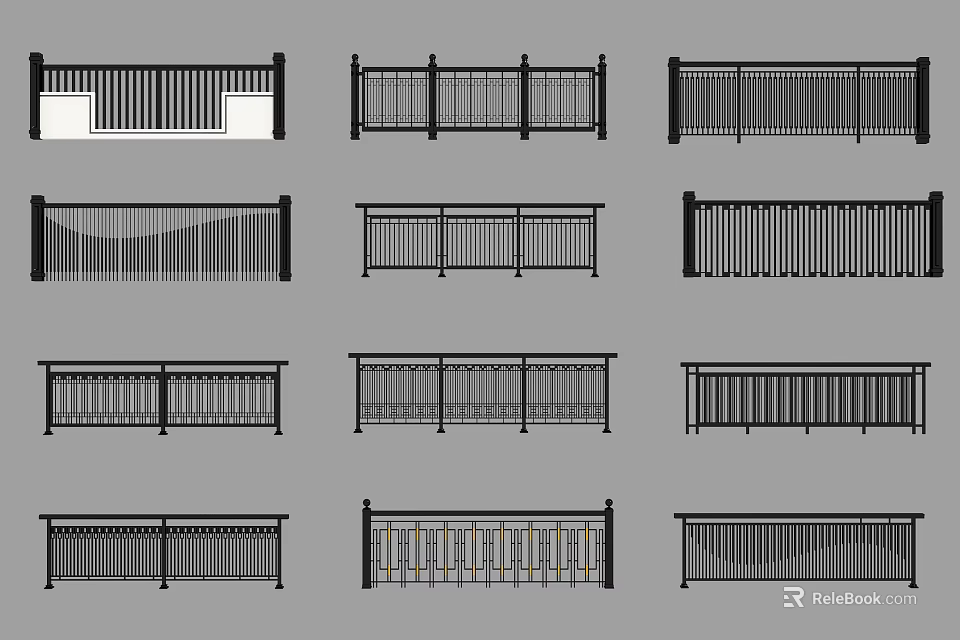 Various Modern Fence Designs With Horizontal Vertical Slats And Decorative Patterns 3d model