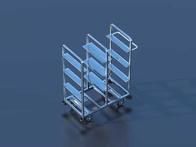 Three Metal Hardware Tool Shelving Units With Wheels And Multiple Layers 3d model