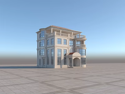 Modern Three Story Detached Villa With Balcony Arched Entrance And Large Windows 3d model
