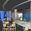 Modern Digital Store Interior With Display Counters Tables Chairs And Products 3d model