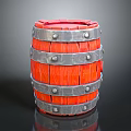 Red Wooden Barrel With Silver Metal Hoops And Sturdy Construction Details