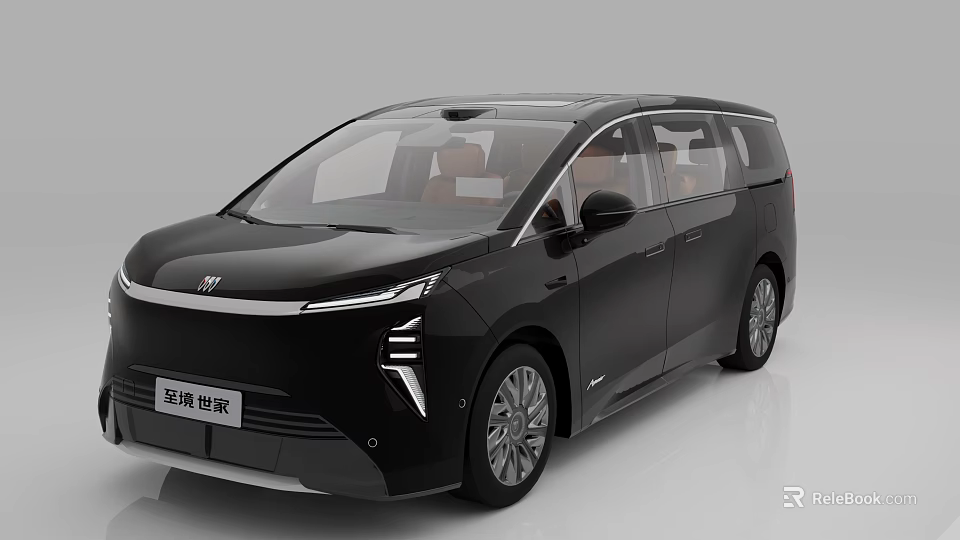 Modern Black Luxury MPV With Brown Interior And Sleek Exterior Design 3d model 