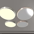 Four Round Modern Ceiling Lights With White Light And Sleek Frame On Gray Wall 3d model