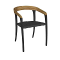 Modern Dining Chairs With Wooden Armrests Black Legs And Gray Woven Seats
