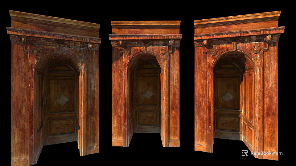 Wooden Arched Door Frames With Intricate Carved Decorations In Classical Style 3d model 