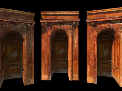 Wooden Arched Door Frames With Intricate Carved Decorations In Classical Style 3d model