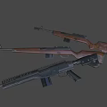 Various Types of Tactical Rifles with Wooden Stocks and Black Metal Components