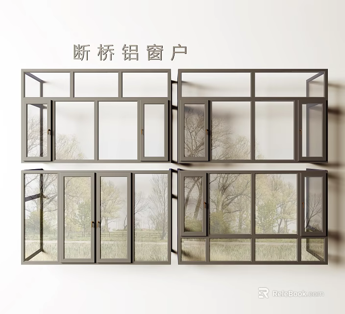 High Quality Broken Bridge Aluminum Casement Windows Modern Design and Structure 3d model