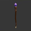 Enchanted Brown Staff With Purple Gem On Top Wooden Texture And Decorative Carvings
