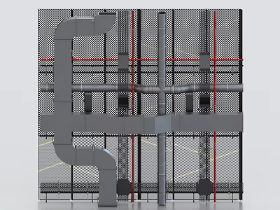 Industrial Metal Pipes System With Grid Framework And Structural Layout Design 3d model