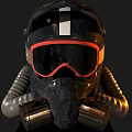 Dark Colored Protective Helmet With Red Goggles And Breathing Tube Strap