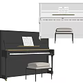 Elegant Black And White Piano Instruments With Stool And Sheet Music For Home
