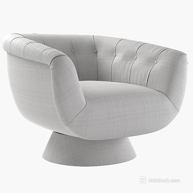 Light Gray Fabric Single Sofa With Curved Arms And Round Base Design 3d model