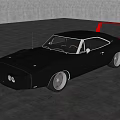 Classic Black Muscle Car Side Rear View with Red Spoiler and Vintage Styling