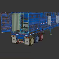 Blue Rusty Worn Hyundai Semi Trailer With Open Cargo Bed Multiple Wheels Rear Reflective Strips
