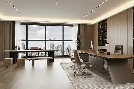 New Chinese Office Chairman Office Manager Office Desk and Chair Combination Office Computer Combination Reception Sofa Leather Sofa Boss Table 3d model