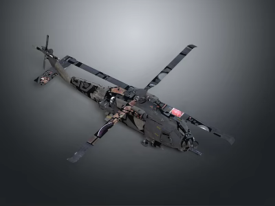 Detailed Military Helicopter With Camouflage Paint Rotor Blades And Dark Background Design 3d model