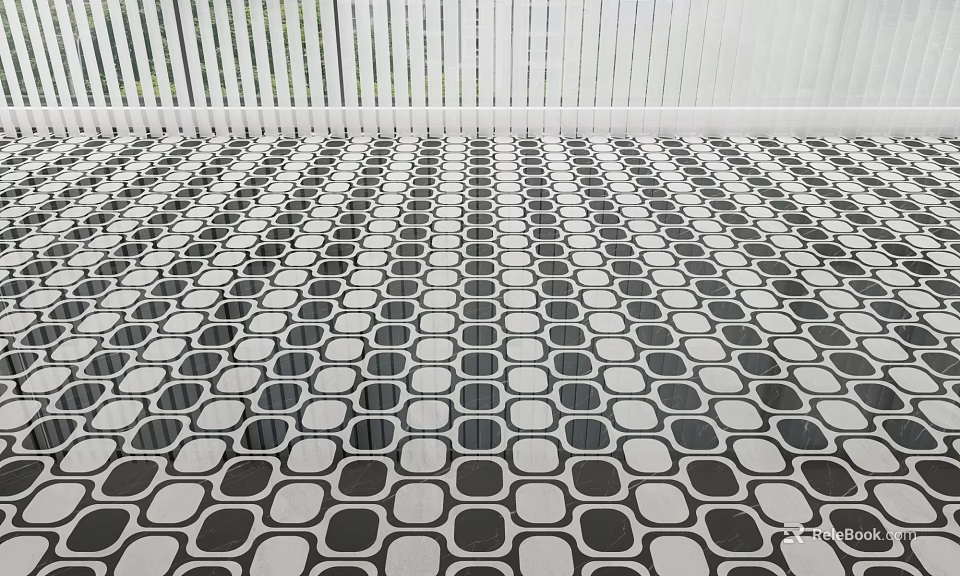 Black And White Geometric Pattern Floor Tiles For Modern Home Interior Design 3d model 