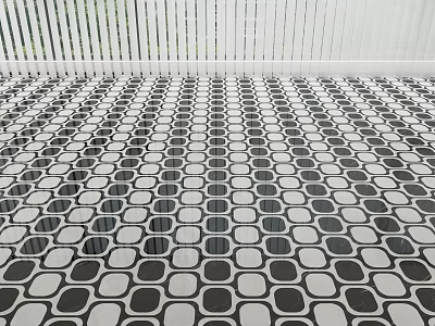 Black And White Geometric Pattern Floor Tiles For Modern Home Interior Design 3d model