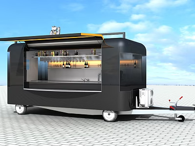 Modern Mobile Bar Trailer With Wine Racks And Exterior Lighting Design 3d model