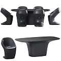 Modern Black Dining Table Set With Stylish Unique Curved Chair Design 3d model