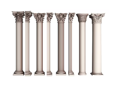Classical Architectural Columns Featuring Various Design Styles And Ornate Capitals 3d model